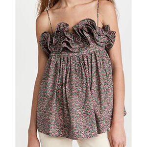 NWOT Nackiye Womens Ruffle Flower Exolsosion Pink Floral Ditsy Structured Blouse